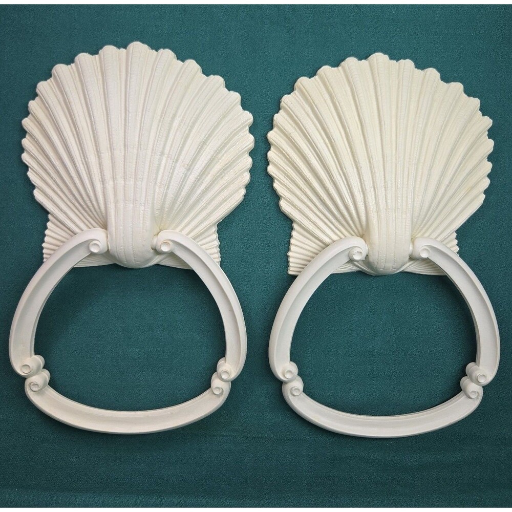 NEW NOS Vintage HOMCO Seashell Towel Ring Bath Kitchen Ivory 1986 Coastal Beach